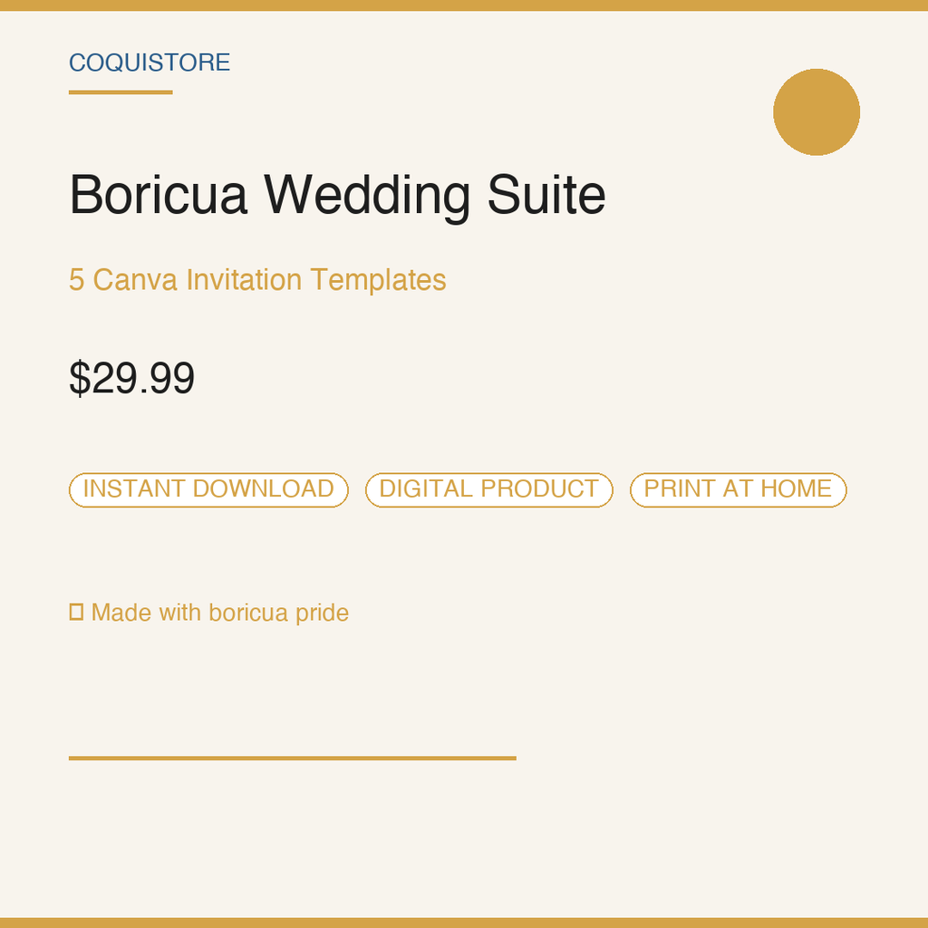 Boricua Wedding Suite — 7 Canva Templates + Printing Guide + Timeline